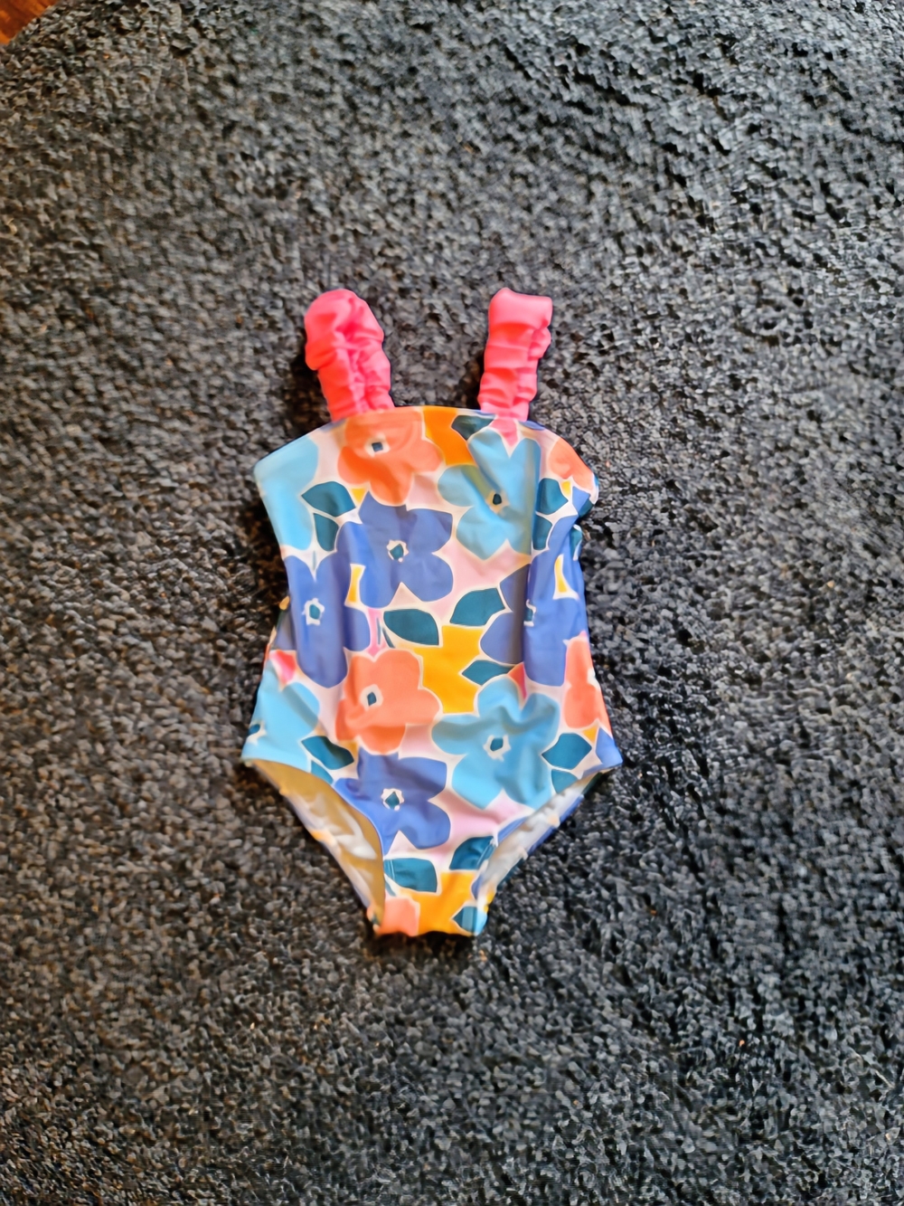 Girls Floral One-Piece Swimsuit with Pink Ruffle Straps